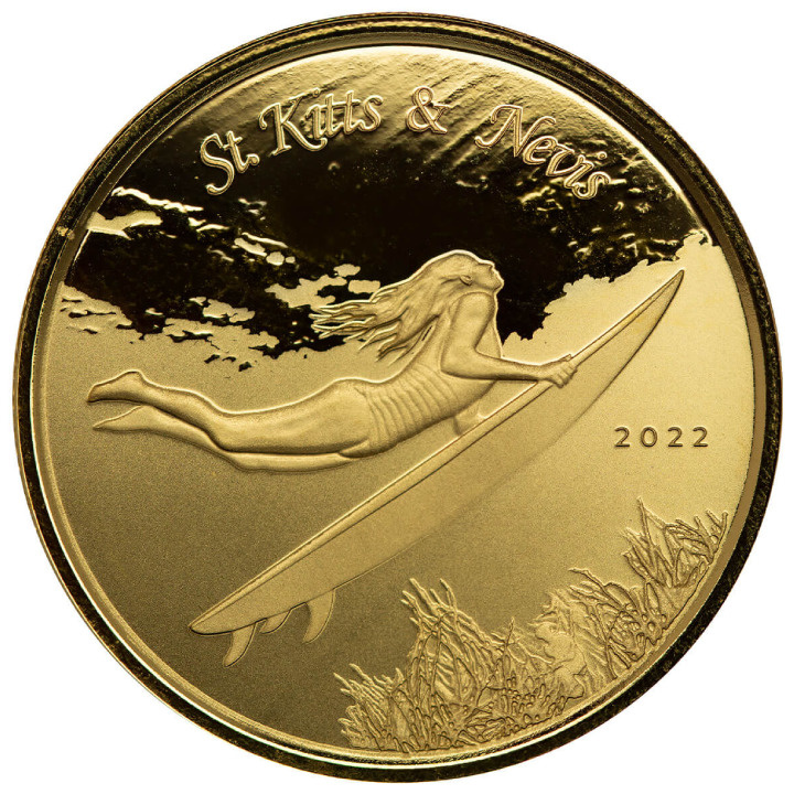 St. Kitts & Nevis: Underwater Surfer 1 oz Gold 2022
