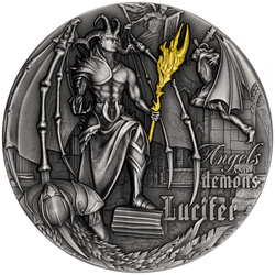 Niue: Angels and Demons - Lucifer placcato in oro 2 once d'argento 2021 High Relief Antiqued Coin