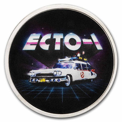 Niue : Ghostbusters - Ecto-1 colorée 2 onces d'argent 2024 + Die Cast Car