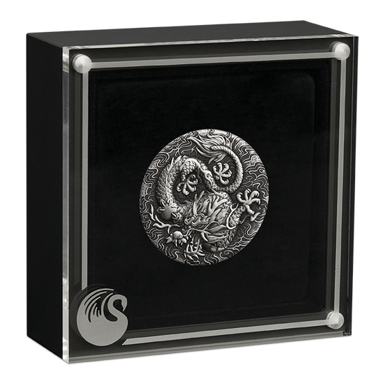 Chinese Myths and Legends: Dragon 2 uncje Srebra 2022 Antiqued Coin