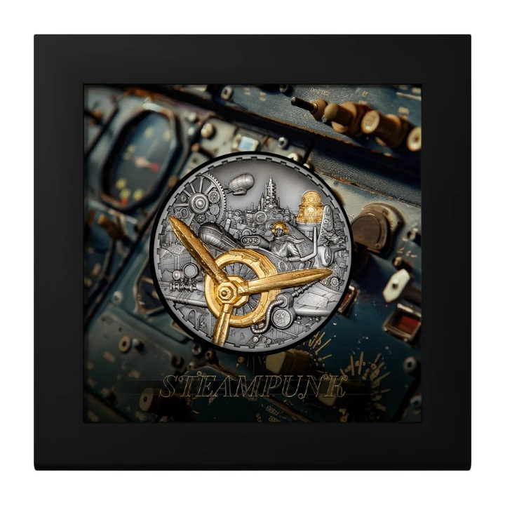 Islas Cook: Steampunk – Aviation dorado 3 oz Plata 2025 Proof