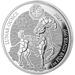 Monedă de argint Lunar Ounce - Anul Caprei 1 uncie de argint 2027 Proof