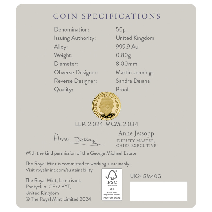 George Michael 1/40 oncia d'oro 2024 Proof