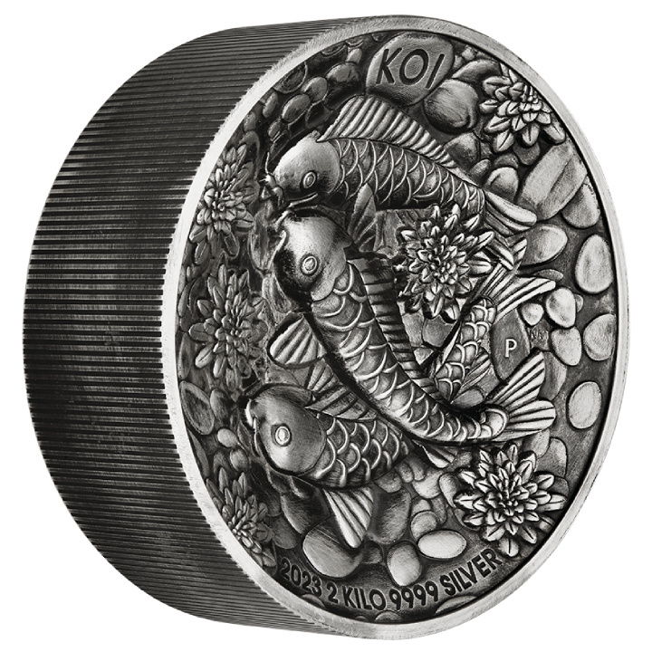 Pez Koi 2000 gramos Plata 2023 Alto Relieve Moneda Antigua