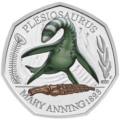 A Föld meséi: Plesiosaurus színes 50 pence ezüst 2021 Proof