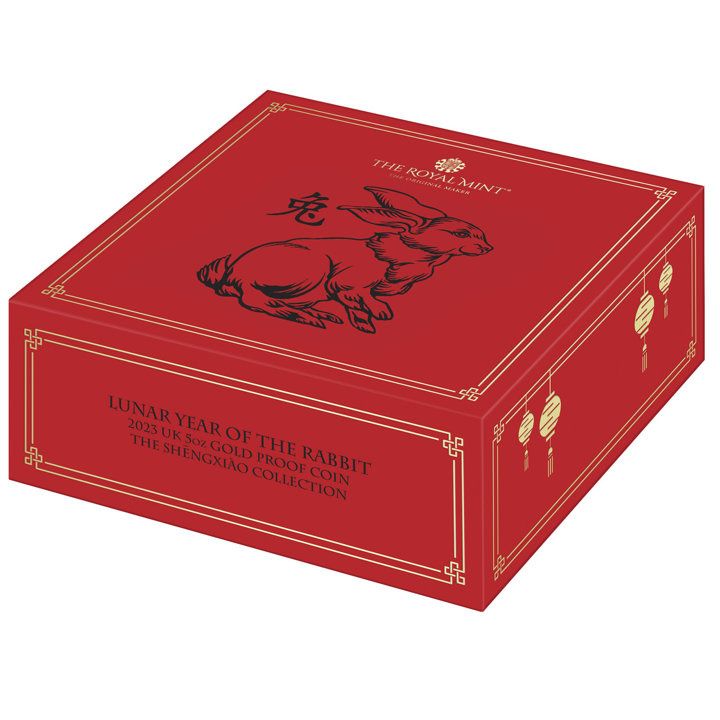 Royal Mint Lunar: Rok králíka 5 uncí zlata 2023 Proof