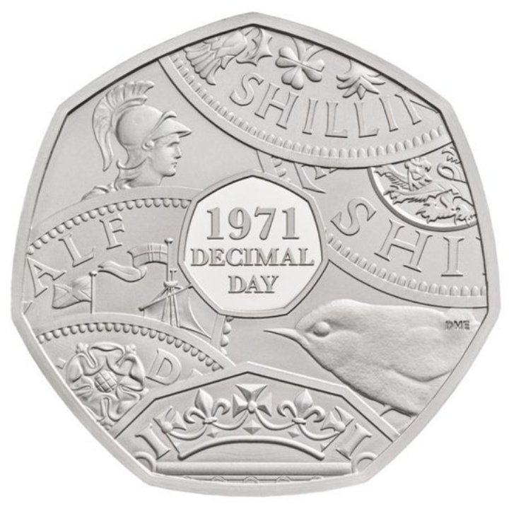 A 50-a aniversare a Zilei Decimalizării 2021 Proof Piedfort Coin