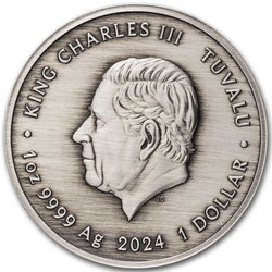 Tuvalu: Bandera Negra - The Kingston 1 oz Plata 2024 Moneda envejecida