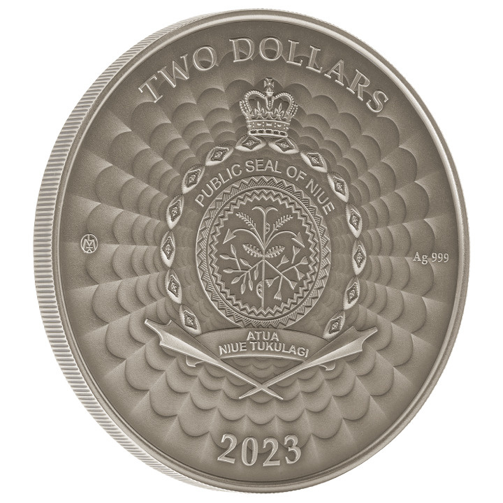 Niue: World of Cryptids - Bunyip $2 coloured Silber 2023 High Relief Antiqued Coin