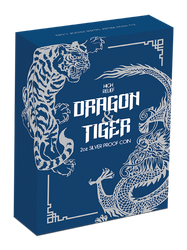 Drak a tygr 2 unce stříbra 2018 High Relief Proof
