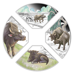 Tuvalu: Year of the Ox Quadrant Four-Coin Set 1oz Silver 2021 Proof