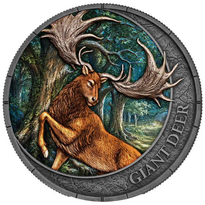 Srebrna Moneta Germania Mint: Megafauna - Giant Deer Oblivion 1 uncja Srebra 2026 Black Light Colours Antiqued Coin