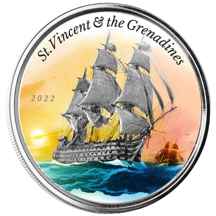 St. Vincent & The Grenadines: War Ship kolorowany 1 uncja Srebra 2022 Proof (Milkspot)