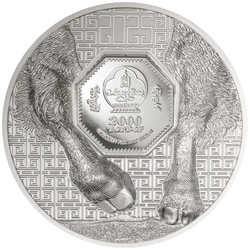 Mongolsko: Zubr - stříbrná mince o hmotnosti 3 oz 2025 proof