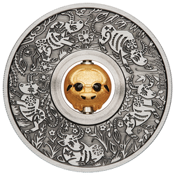 Lunar III: Rok Bawoła 1 uncja Srebra 2021 Rotating Charm Antiqued Finish