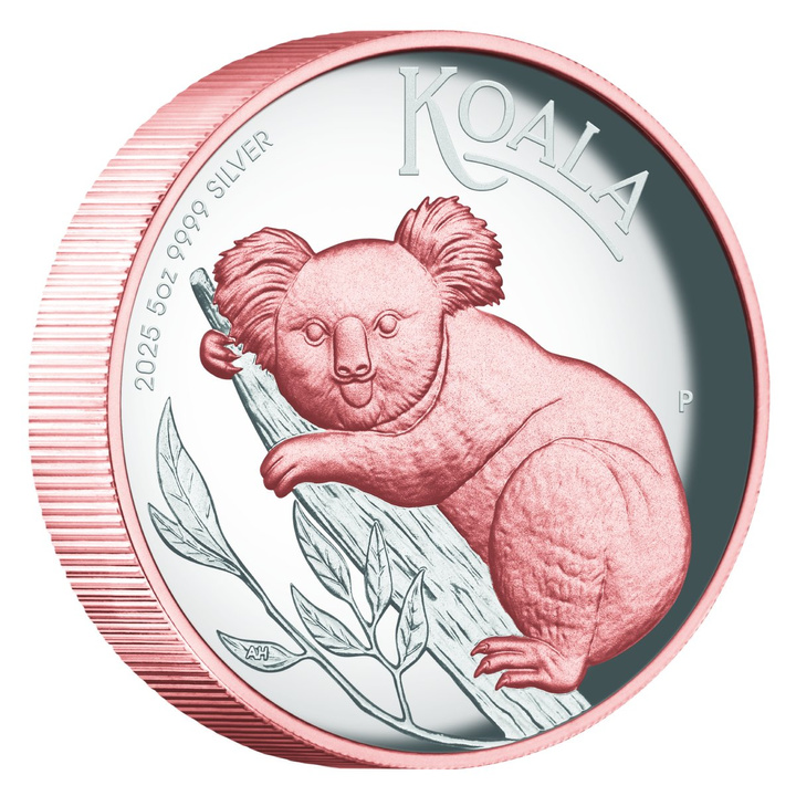 Australská Koala pozlacená 5 uncí Stříbra 2025 Proof High Relief