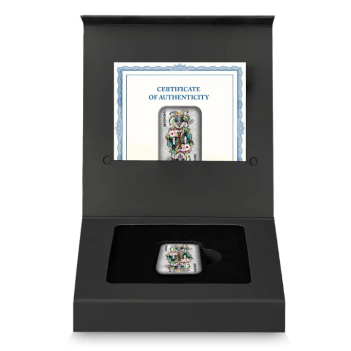 Sztabka Asturmint: Poker Cards - The Joker kolorowany 2 uncje Srebra 2024 Antique Finish