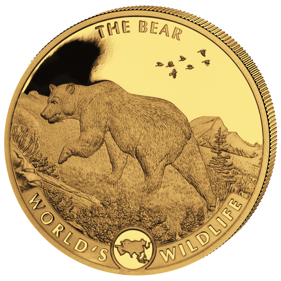 Set di 4 monete Congo: Fauna selvatica mondiale - L'orso Oro 2022 Proof