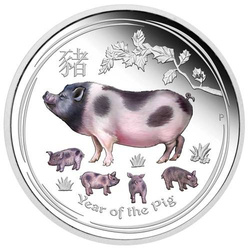 Lunar II: Rok Świni kolorowany 2 uncje Srebra 2019 Proof (Brisbane Money Expo)