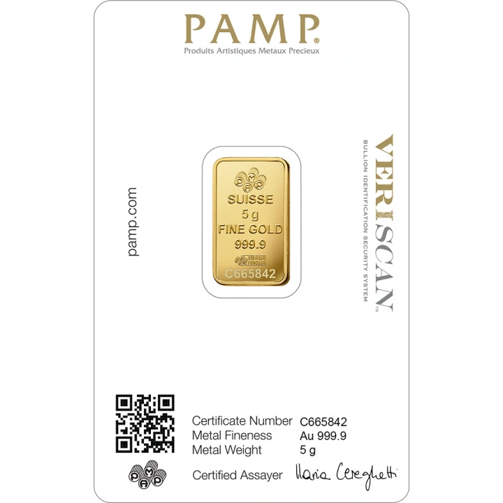 Lingot d’or de 5 g PAMP Lady Fortuna VERISCAN en écrin – coffret cadeau