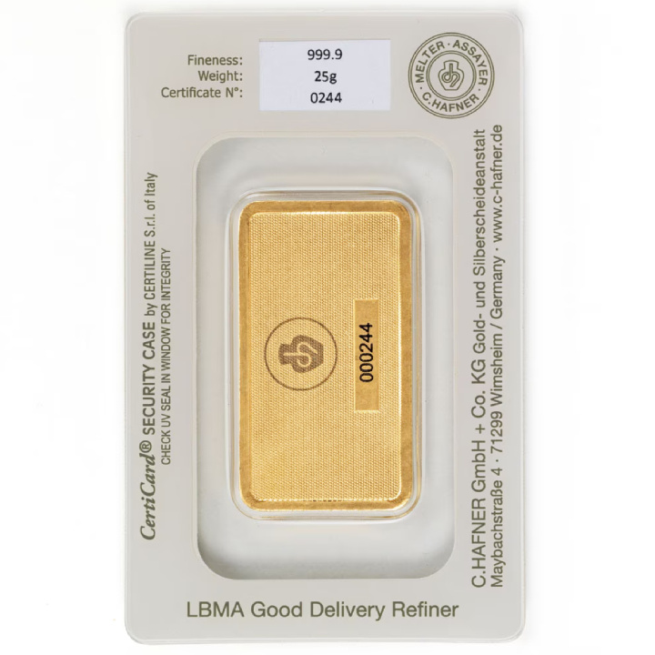 Lingote C. Hafner 25 gramos de oro