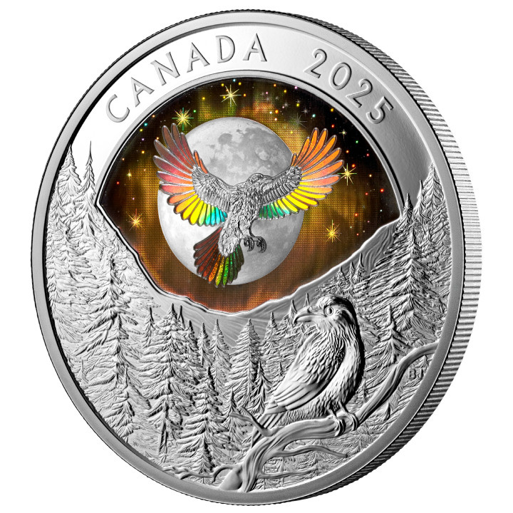 Canadá: Cielo lunar Cuervo coloreado $20 Plata 2025 Proof Hologram