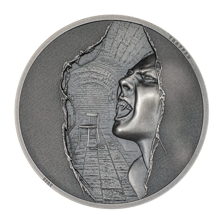 Cookovy ostrovy: Trapped - Escape 1 unce stříbra 2023 High Relief Antiqued Coin