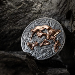 Mongolia: Evolution of Life - Nimravidae 1 oz Silber 2023 Gilded High Relief Antiqued Coin