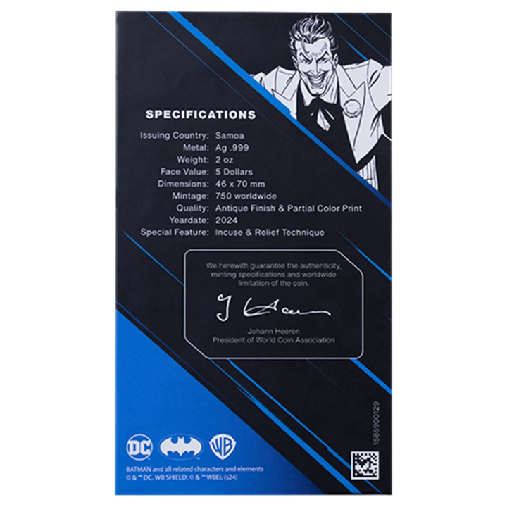 Samoa: DC Comics - Batman vs. Joker colorato 2 once d'argento 2024 Moneta antica