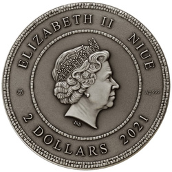 Niue: Mosaico $2 colorato Argento 2021 Finitura antica