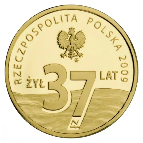 Monedă din aur preot Jerzy Popiełuszko – Învinge răul cu binele 37 zloți 2009 Proof