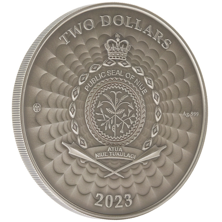 Niue: World of Cryptids - Jinn $2 coloured Silver 2023 High Relief Antiqued Coin
