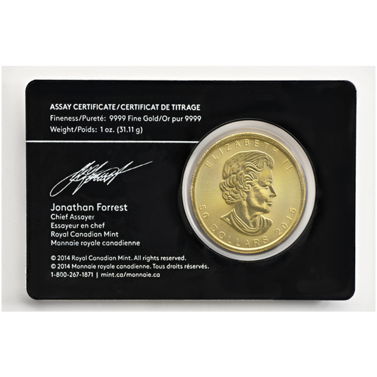 Canadian Maple Leaf 1 oz Gold 2015 in the certipack