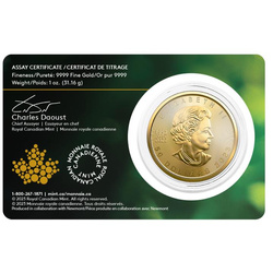 Canadian Maple Leaf 1 oz Gold 2023 Single Source - Newmont Éléonore Mine (moneda en tarjeta)