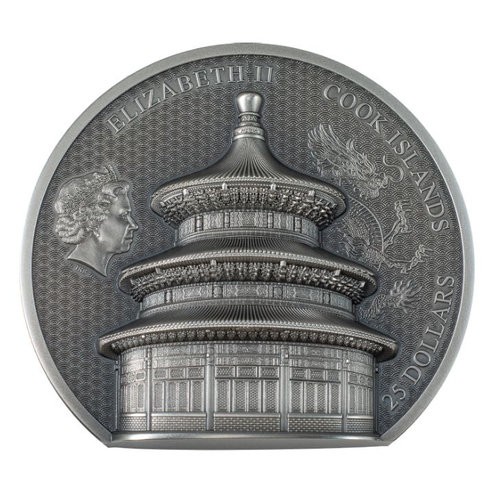 Islas Cook: Pekín - Templo del Cielo 5 oz Silver 2023 Ultra High Relief Antiqued Coin