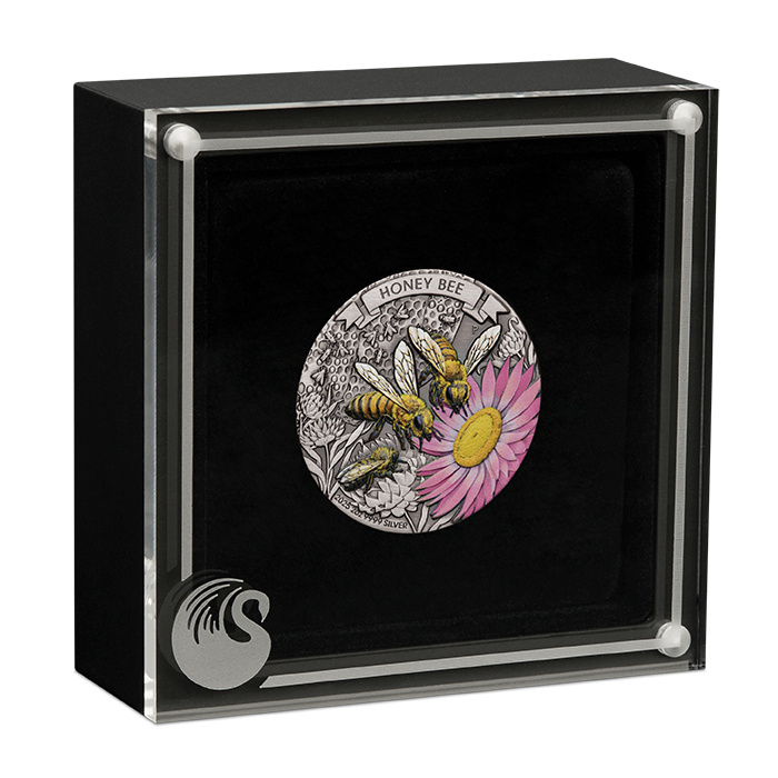 Australia: Honey Bee colorida 2 oz Plata 2025 Antiqued Coin