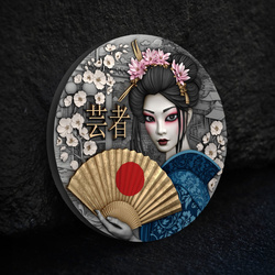 Niue: Geisha kolorowany/pozłacany 2 uncje Srebra 2025 Antiqued Coin