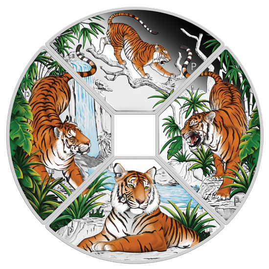 Tuvalu : Année du Tigre Quadrant coloré 1 once d'argent 2022 Proof