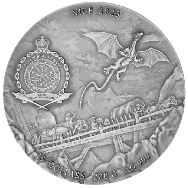 Niue The Witcher Book Series - Sabia Destinului colorată aurită 200 g Argint 2025 High Relief Antiqued Coin