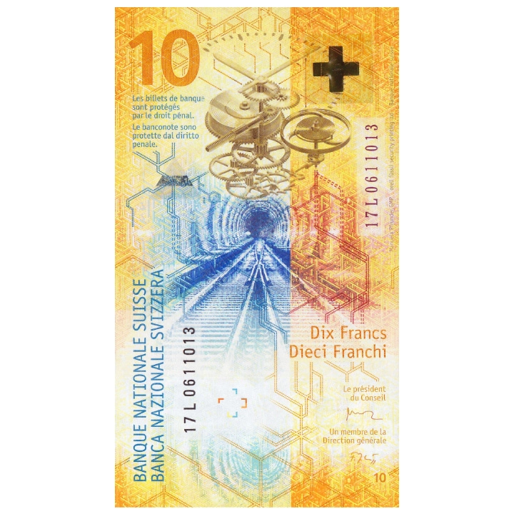 Bancnot Elveția 10 franci 10 CHF în circulație