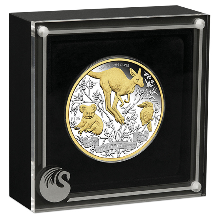 Perth Mint 125° anniversario della fondazione placcato in oro 2 once d'argento 2024 Proof