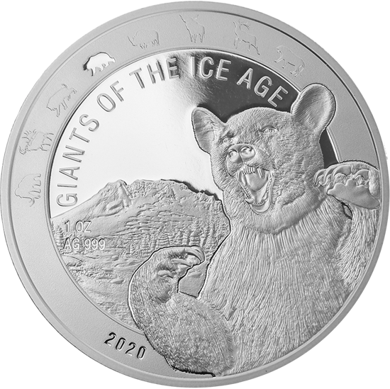 Ghana: Giants of the Ice Age - Cave Bear 1 oz Silver 2020