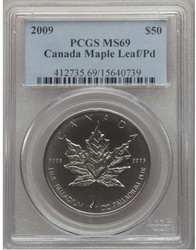 Canadian Maple Leaf 1 oz Palladium MS69 PCGS 2009