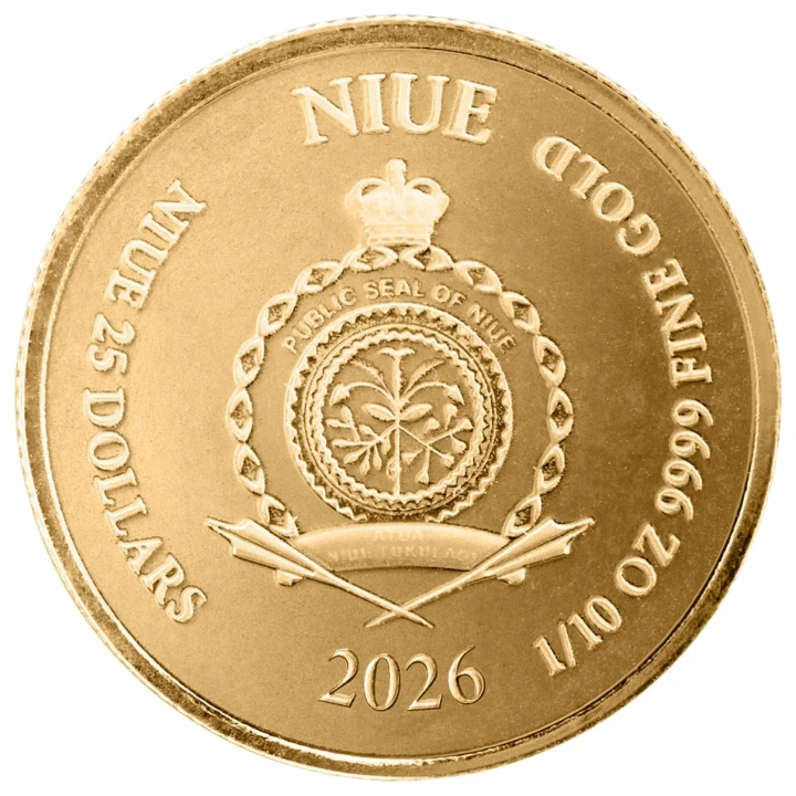 Monedă de aur Scottsdale Mint: Lady Justice 1/10 uncie de aur 2026