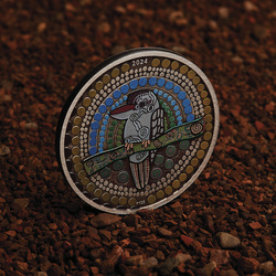 Kookaburra Kaa-Kaa kolorowany 2 uncje Srebra 2024 Antiqued Coin