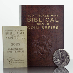 Niue: Bíblica - Limpieza del Templo 2 oz Plata 2022 Proof Antiqued Coin