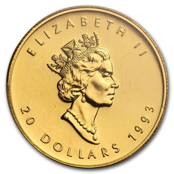 Feuille d'érable canadienne 1/2 once d'or 1993