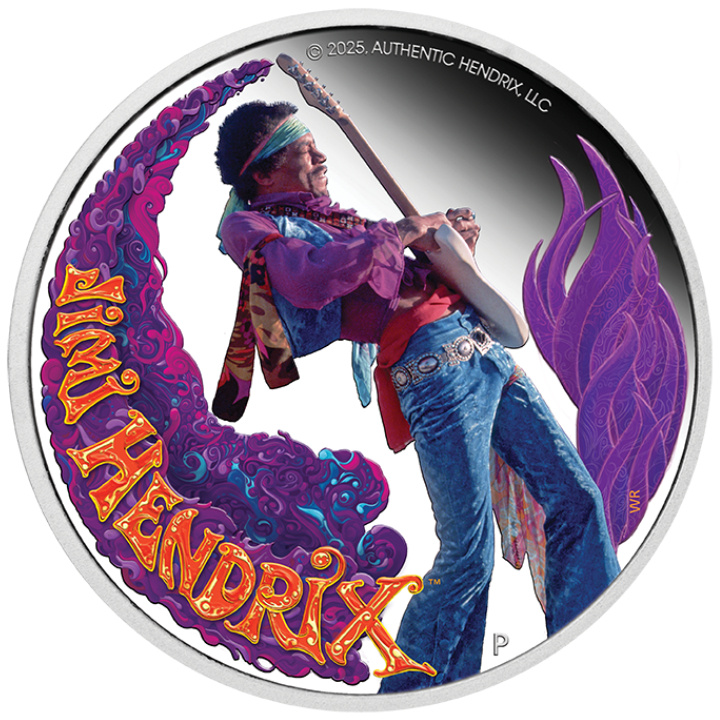 Tuvalu: Jimi Hendrix színes 1 uncia ezüst 2025 Proof