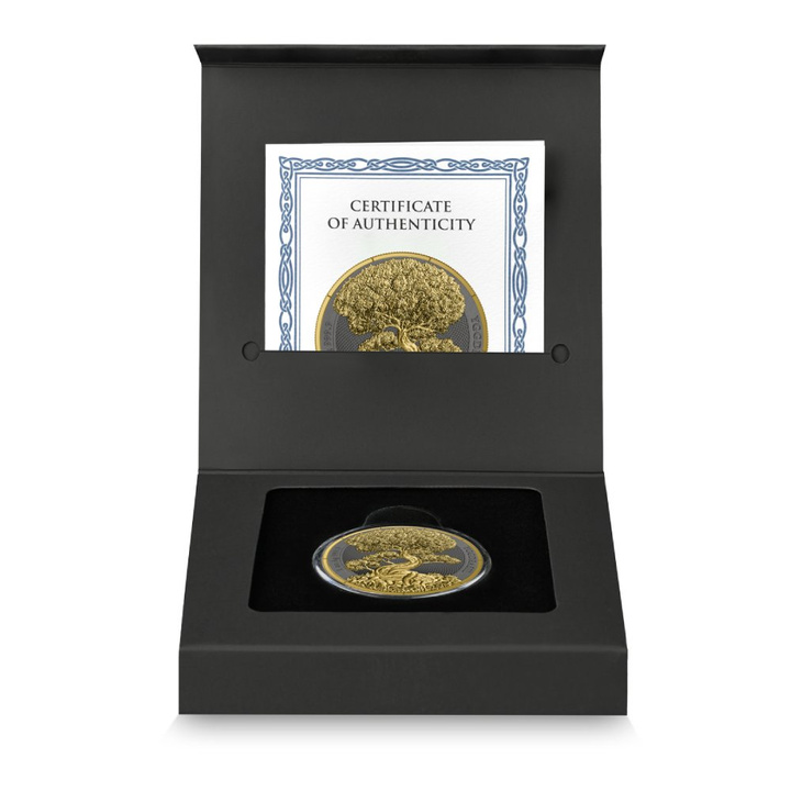 Mythical Forest: Yggdrasil Goldenleaf pozlacená 1 unce stříbra 2025 Black Ruthenium