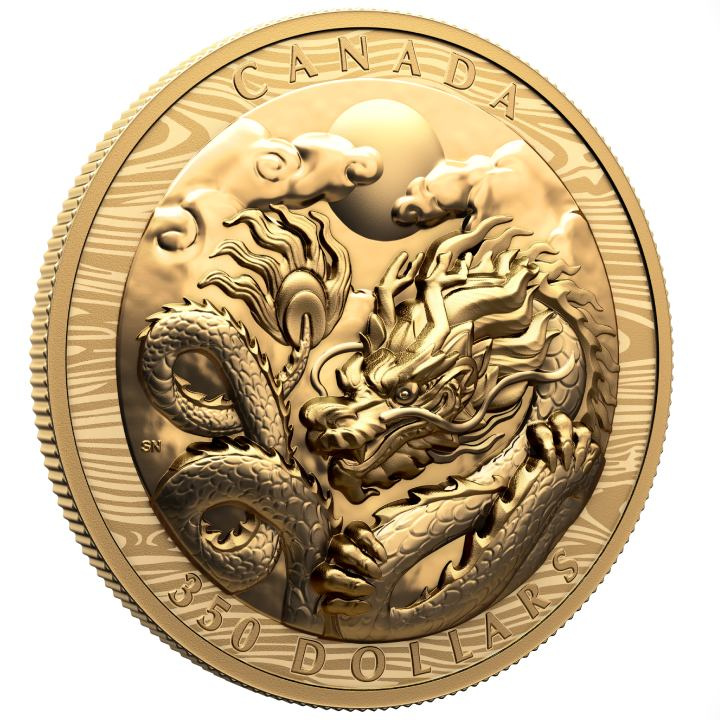 Canadá: Año del Dragón $350 Oro 2024 Proof Extraordinario Alto Relieve